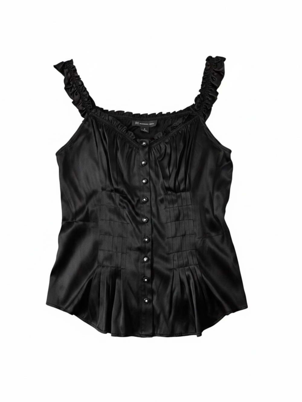 Y2K Black Silk Sleeveless Blouse Ruffle Trim Dark Romantic Whimsigoth Renfaire